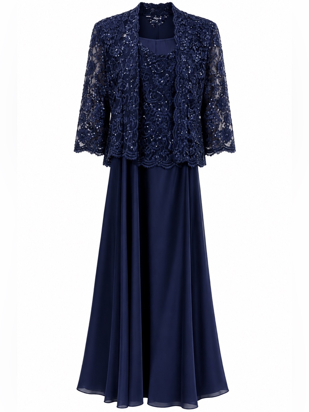 R & M Richard’s Navy Lace Sequin Evening Jacket with dress
